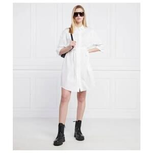 NWT ARMANI EXCHANGE A|X White Quiet Luxury Collared Button Up Shirt Dress Sz 2